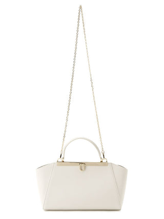 Classic Top-Handle Vintage-Inspired Leather Chain Bag in Ivory, Premium Women's Fashionable Bags, Pouches at SNIDEL USA