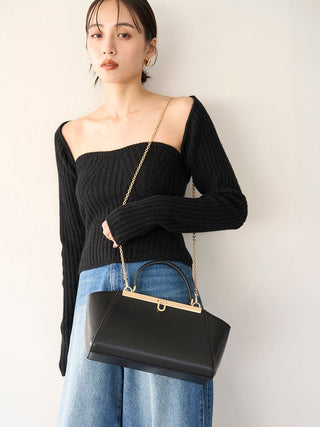 Classic Top-Handle Vintage-Inspired Leather Chain Bag in Black, Premium Women's Fashionable Bags, Pouches at SNIDEL USA