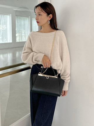 Classic Top-Handle Vintage-Inspired Leather Chain Bag in Black, Premium Women's Fashionable Bags, Pouches at SNIDEL USA