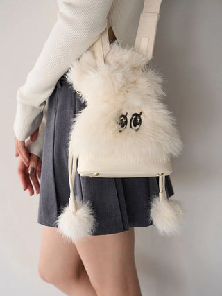 SNaMON Fluffy Faux Fur Shoulder Bag in Ivory, Premium Women's Fashionable Bags, Pouches at SNIDEL USA