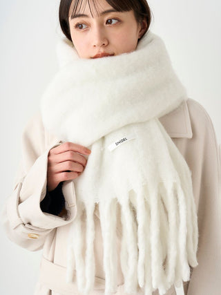 Fuzzy Oversized Scarf in White, Premium Women's Knitwear at SNIDEL USA
