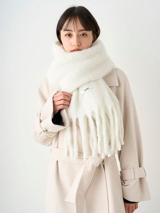 Fuzzy Oversized Scarf in White, Premium Women's Knitwear at SNIDEL USA
