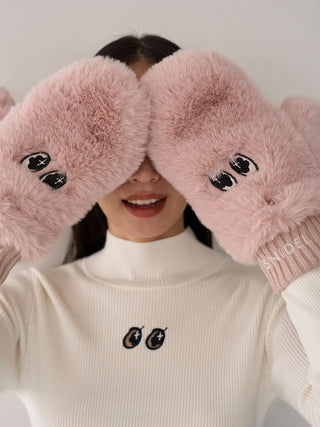 Warm Fuzzy Winter SNaMON Mittens in Pink, Premium Women's Knitwear at SNIDEL USA