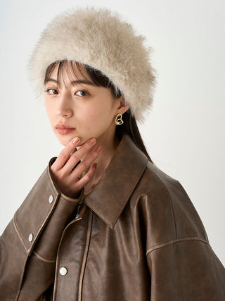 Furry Plush Winter Cap in Beige, Premium Fashionable & Trendy Women's Hats & Headwear at SNIDEL USA