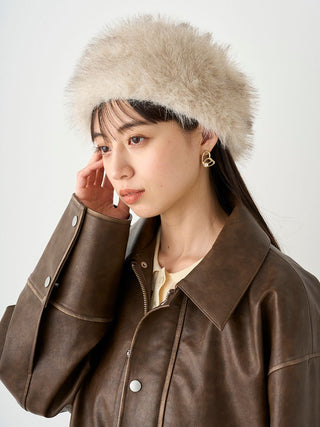 Furry Plush Winter Cap in Beige, Premium Fashionable & Trendy Women's Hats & Headwear at SNIDEL USA