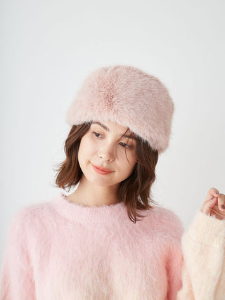 Furry Plush Winter Cap in Pink, Premium Fashionable & Trendy Women's Hats & Headwear at SNIDEL USA