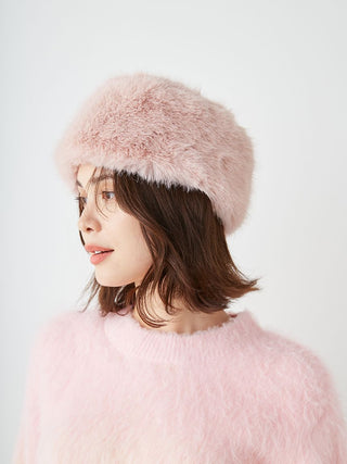 Furry Plush Winter Cap in Pink, Premium Fashionable & Trendy Women's Hats & Headwear at SNIDEL USA