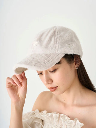 Soft Furry Baseball Hat in Ivory, Premium Fashionable & Trendy Women's Hats & Headwear at SNIDEL USA