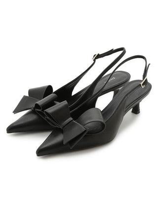 Pointed Toe Bow Slingback Heels in Black at Premium Footwear, Shoes & Slippers at SNIDEL USA