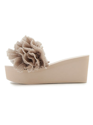 Platform Wedge Sandals with Pleated Ruffle Straps in Pink Beige at Premium Footwear, Shoes & Slippers at SNIDEL USA