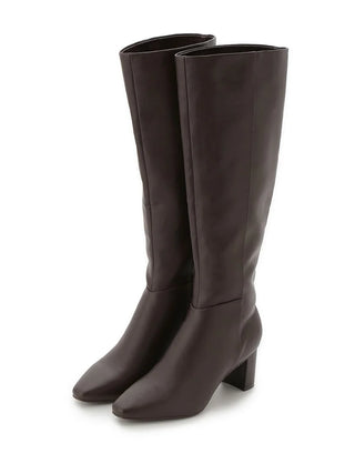 Pointed Toe Block Heel Knee-High Boots in Brown, Premium Footwear, Shoes & Slippers at SNIDEL USA