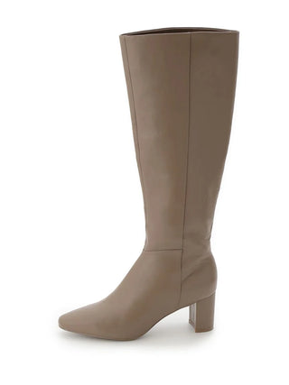 Pointed Toe Block Heel Knee-High Boots in Beige, Premium Footwear, Shoes & Slippers at SNIDEL USA