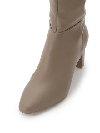 Pointed Toe Block Heel Knee-High Boots in Beige, Premium Footwear, Shoes & Slippers at SNIDEL USA