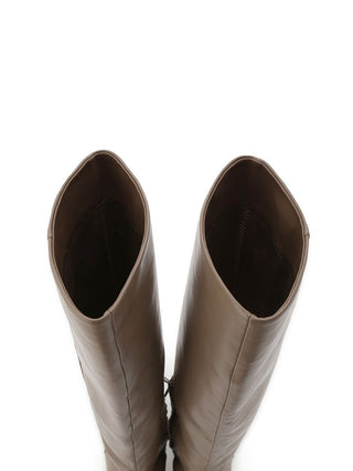 Pointed Toe Block Heel Knee-High Boots in Beige, Premium Footwear, Shoes & Slippers at SNIDEL USA