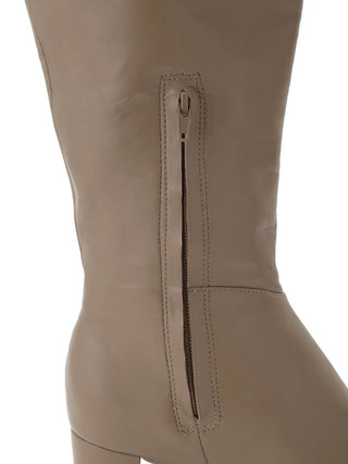 Pointed Toe Block Heel Knee-High Boots in Beige, Premium Footwear, Shoes & Slippers at SNIDEL USA