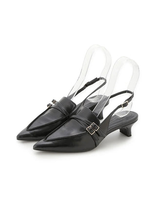 Low Heel Pointed Toe Slingback Pumps in Black, Premium Footwear, Shoes & Slippers at SNIDEL USA