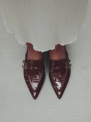 Low Heel Pointed Toe Slingback Pumps in Wine, Premium Footwear, Shoes & Slippers at SNIDEL USA