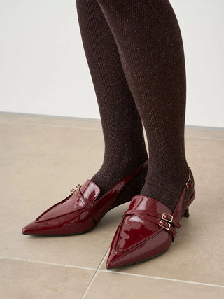 Low Heel Pointed Toe Slingback Pumps in Wine, Premium Footwear, Shoes & Slippers at SNIDEL USA