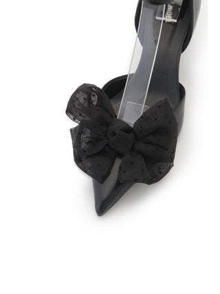 Black Bow Ankle Strap Pointed Toe Heels in Black, Premium Footwear, Shoes & Slippers at SNIDEL USA