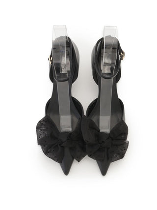 Black Bow Ankle Strap Pointed Toe Heels in Black, Premium Footwear, Shoes & Slippers at SNIDEL USA