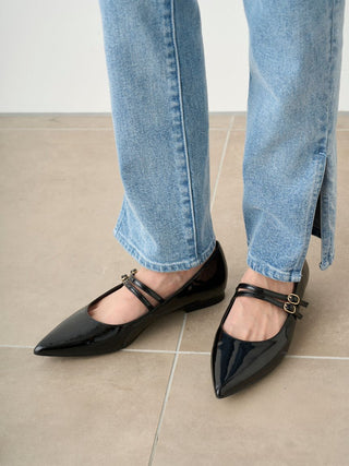 Mary Jane Classic Pointed Flats in Black, Premium Footwear, Shoes & Slippers at SNIDEL USA