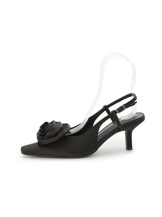 Satin Rose Kitten Heels in BLACK, Premium Footwear, Shoes & Slippers at SNIDEL USA.