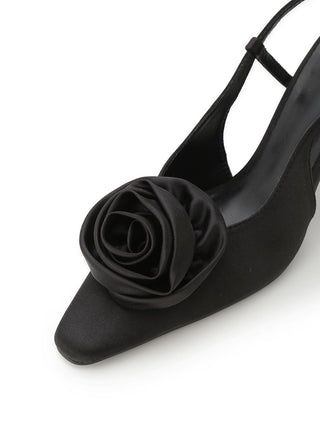 Satin Rose Kitten Heels in BLACK, Premium Footwear, Shoes & Slippers at SNIDEL USA.