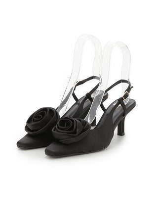 Satin Rose Kitten Heels in BLACK, Premium Footwear, Shoes & Slippers at SNIDEL USA.