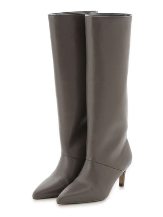 Pointed-Toe Heeled Knee-High Boots in Dark Gray, Premium Footwear, Shoes & Slippers at SNIDEL USA