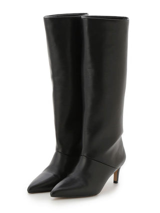 Pointed-Toe Heeled Knee-High Boots in Black, Premium Footwear, Shoes & Slippers at SNIDEL USA