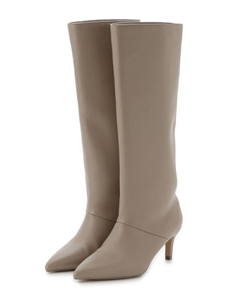 Pointed-Toe Heeled Knee-High Boots in Beige, Premium Footwear, Shoes & Slippers at SNIDEL USA