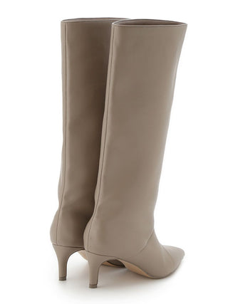 Pointed-Toe Heeled Knee-High Boots in Beige, Premium Footwear, Shoes & Slippers at SNIDEL USA