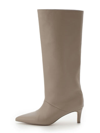 Pointed-Toe Heeled Knee-High Boots in Beige, Premium Footwear, Shoes & Slippers at SNIDEL USA