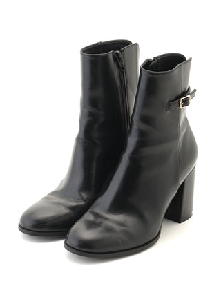 Chunky Heel Leather Ankle Boots in BLACK, Premium Footwear, Shoes & Slippers at SNIDEL USA.