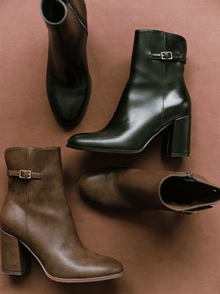 Chunky Heel Leather Ankle Boots in BLACK, Premium Footwear, Shoes & Slippers at SNIDEL USA.