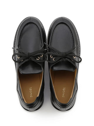 Chunky Platform Lace-Up Leather Loafers in Black, Premium Footwear, Shoes & Slippers at SNIDEL USA