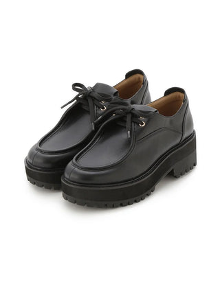 Chunky Platform Lace-Up Leather Loafers in Black, Premium Footwear, Shoes & Slippers at SNIDEL USA