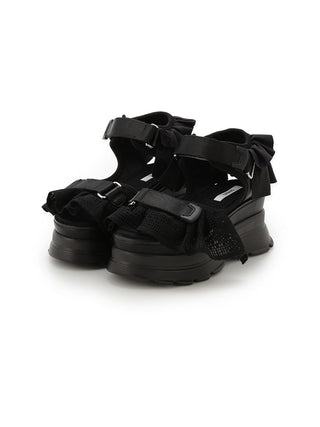 Ruffled Strap Chunky Sandals in BLACK, Premium Footwear, Shoes & Slippers at SNIDEL USA.