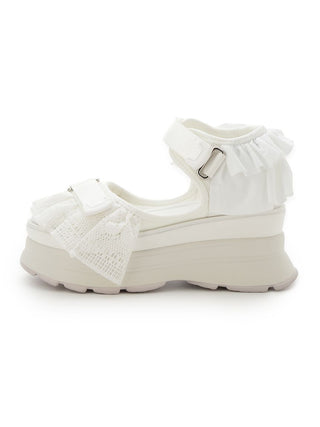 Ruffled Strap Chunky Sandals in IVORY, Premium Footwear, Shoes & Slippers at SNIDEL USA.