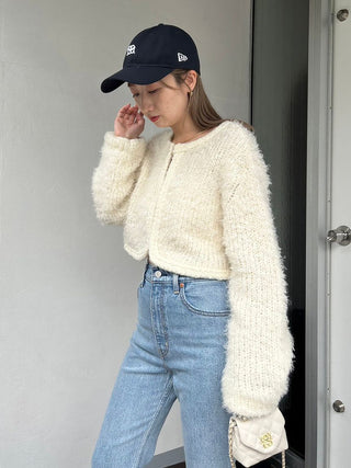 Fur-like Knit Cropped Cardigan in ivory, Premium Fashionable Women's Tops Collection at SNIDEL USA