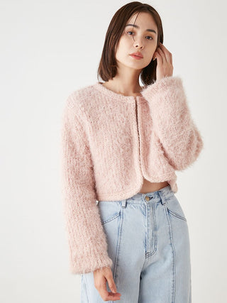 Fur-like Knit Cropped Cardigan in charcoal pink, Premium Fashionable Women's Tops Collection at SNIDEL USA
