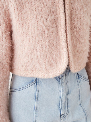 Fur-like Knit Cropped Cardigan in charcoal pink, Premium Fashionable Women's Tops Collection at SNIDEL USA