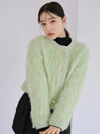 fur-like knit jacket in Mint, Premium Women's Knitwear at SNIDEL USA