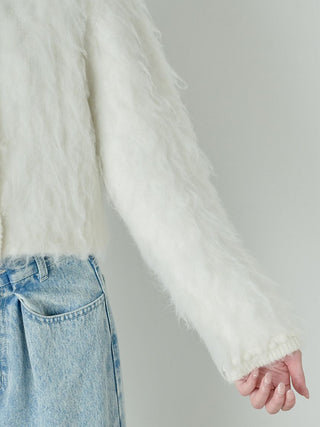 fur-like knit jacket in White, Premium Women's Knitwear at SNIDEL USA