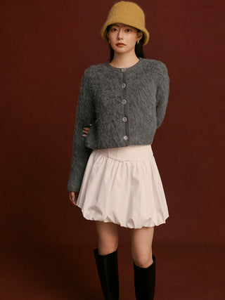 Sustainable Fuzzy Croptop Cardigan in Gray, Premium Women's Fashionable Cardigans, Pullover at SNIDEL USA