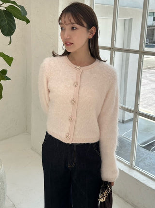 Sustainable Fuzzy Croptop Cardigan in Light Pink, Premium Women's Fashionable Cardigans, Pullover at SNIDEL USA