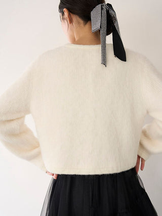 Sustainable Fuzzy Croptop Cardigan in White, Premium Women's Fashionable Cardigans, Pullover at SNIDEL USA