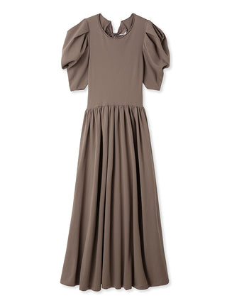 Sustainable Puff Sleeve Back Bowtie Knit Dress in mocha, premium women's dress at SNIDEL USA