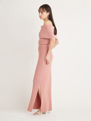 Off Shoulder Knit Maxi Dress in charcoal pink, premium women's dress at SNIDEL USA