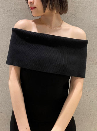 Off Shoulder Knit Maxi Dress in black, premium women's dress at SNIDEL USA